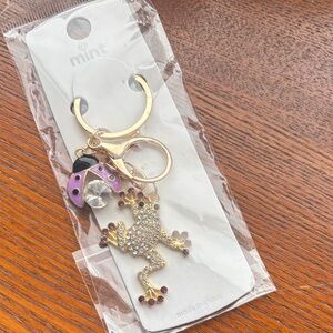 Mint Gold Frog and Ladybug Rhinestone Keychain/Bag charm
